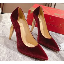 Christian Louboutin Heel 8.5cm/10cm/12cm Lipchick Pumps Velvet Burgundy