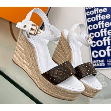 Louis Vuitton Heel 10cm Wedge 6cm Starboard Sandals in Patent Monogram canvas White 2023