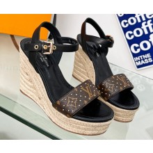 Louis Vuitton Heel 10cm Wedge 6cm Starboard Sandals in Patent Monogram canvas Black 2023