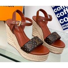 Louis Vuitton Heel 10cm Wedge 6cm Starboard Sandals in Patent Monogram canvas Brown 2023