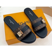 Louis Vuitton Studs Lock It Flat Mules with Strap and Lock Black 2023