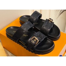 Louis Vuitton Bom Dia Flat Comfort Mules Monogram-embossed calf leather Black 2023