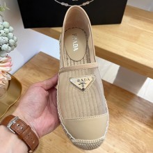 Prada triangle logo Mesh and nappa leather Espadrilles Beige 2023