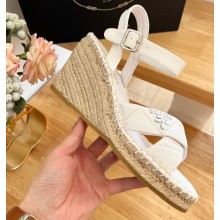 Prada Heel 8cm Nappa Leather Espadrilles Wedge Sandals White 2023