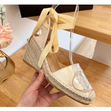 Prada Heel 8cm Espadrilles Wedge Sandals Leather Gold 2023