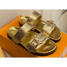 Louis Vuitton Bom Dia Flat Comfort Mules Monogram-embossed calf leather Gold 2023
