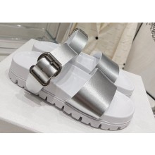 Prada metal buckle Rubber Open Toe Sandals Silver 2023