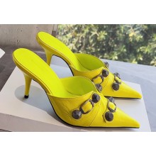 Balenciaga Heel 9cm Cagole Pointed Toe Mules in Arena lambskin Yellow 2023