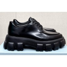 Prada Monolith pointy brushed leather Lace-up loafers Black 2023