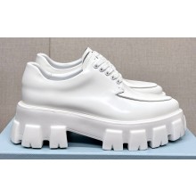 Prada Monolith pointy brushed leather Lace-up loafers White 2023