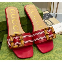 Gucci leather Slide Sandals Red With Bamboo Buckle 2023