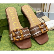 Gucci leather Slide Sandals Brown With Bamboo Buckle 2023