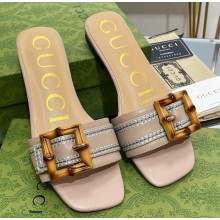 Gucci leather Slide Sandals Nude With Bamboo Buckle 2023