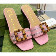 Gucci leather Slide Sandals Pink With Bamboo Buckle 2023