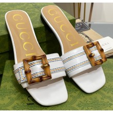 Gucci leather Slide Sandals White With Bamboo Buckle 2023