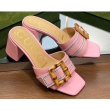 Gucci leather Heel 6.5cm Slide Sandals Pink With Bamboo Buckle 2023