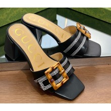 Gucci leather Heel 6.5cm Slide Sandals Black With Bamboo Buckle 2023