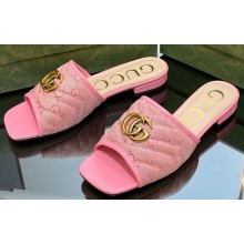 Gucci GG embroidered Slide Sandals Canvas Pink With Double G 2023