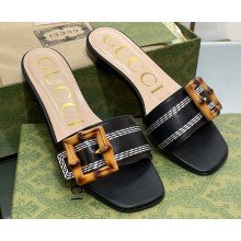 Gucci leather Slide Sandals Black With Bamboo Buckle 2023