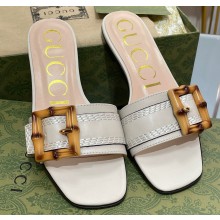 Gucci leather Slide Sandals Gray With Bamboo Buckle 2023
