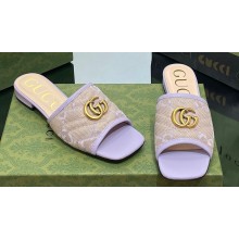 Gucci GG embroidered Slide Sandals Canvas Lilac With Double G 2023