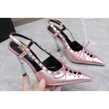 Versace Heel 10cm Laced Pin-Point Slingback Pumps Metallic Pink 2023