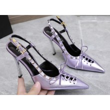 Versace Heel 10cm Laced Pin-Point Slingback Pumps Metallic Purple 2023