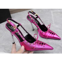 Versace Heel 10cm Laced Pin-Point Slingback Pumps Metallic Fuchsia 2023