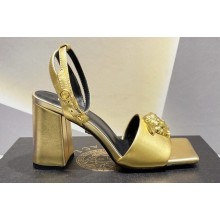 Versace Heel 9cm La Medusa Leather Sandals Gold 2023