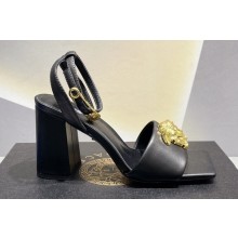 Versace Heel 9cm La Medusa Leather Sandals Black/Gold 2023
