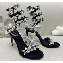 Rene Caovilla Heel 9.5cm Rhinestones Sandals Roxanne Black/Silver