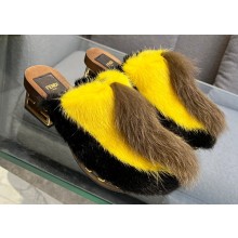 Fendi Baguette Show medium-heel clogs pony hair Black/Yellow/Brown 2023
