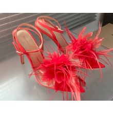 Gianvito Rossi Heel 10.5cm YNEZ Sandals Red with flower in satin and feathers 2023