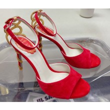 Rene Caovilla Heel 9.5cm Morgana crystal Sandals Suede Red