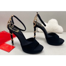 Rene Caovilla Heel 12cm Morgana crystal platform Sandals Suede Black