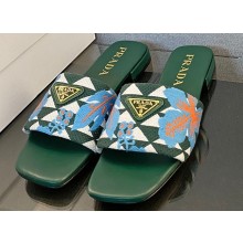 Prada Triangolo Ibiscus Flat Slide Sandals Green 2023