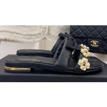 Chanel Pearl and Bow Lambskin Mules G40132 Black 2023