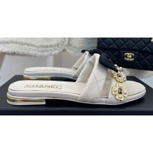 Chanel Pearl and Bow Lambskin Mules G40132 White 2023