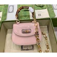 Gucci Bamboo 1947 mini top handle bag 724641 in Patent Leather Light Pink 2023