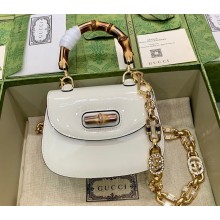 Gucci Bamboo 1947 mini top handle bag 724641 in Patent Leather White 2023