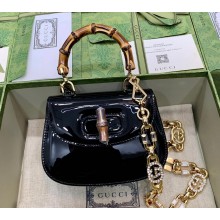 Gucci Bamboo 1947 mini top handle bag 724641 in Patent Leather Black 2023