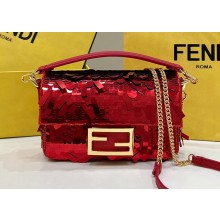 Fendi sequin and leather Iconic Baguette mini bag Red 2023