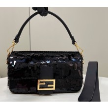 Fendi sequin and leather Iconic Baguette medium bag Black 2023
