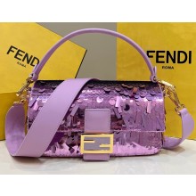 Fendi sequin and leather Iconic Baguette medium bag Lilac 2023