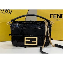 Fendi sequin and leather Iconic Baguette mini bag Black 2023