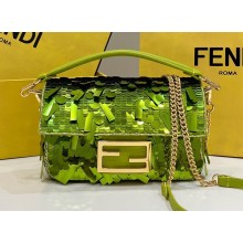 Fendi sequin and leather Iconic Baguette mini bag Green 2023