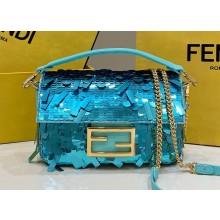 Fendi sequin and leather Iconic Baguette mini bag Turquoise Blue 2023