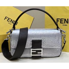 Fendi sequin and leather Iconic Baguette medium bag Silver 2023