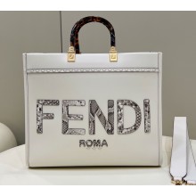 Fendi leather and elaphe Sunshine Medium shopper Bag White 2023