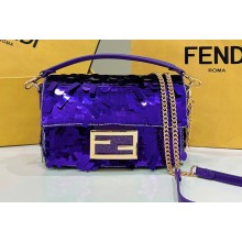 Fendi sequin and leather Iconic Baguette mini bag Purple 2023